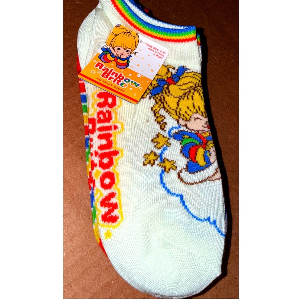 Rainbow Brite No-Show Socks OS 4-10 NEW 6 Pairs Multi Color Stripe Retro
